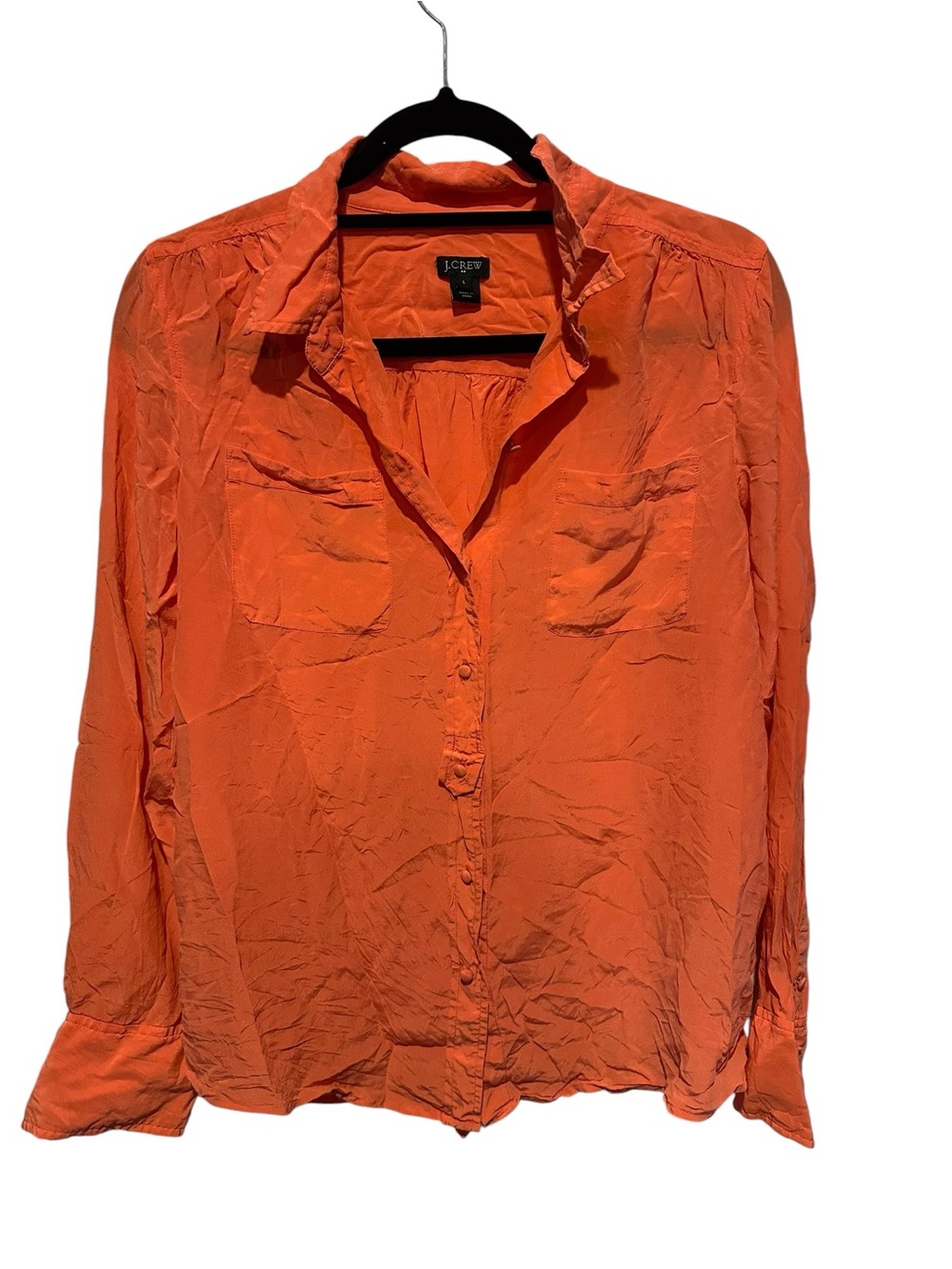 J. Crew 100% Silk Orange Button-Front Long Sleeve Shirt